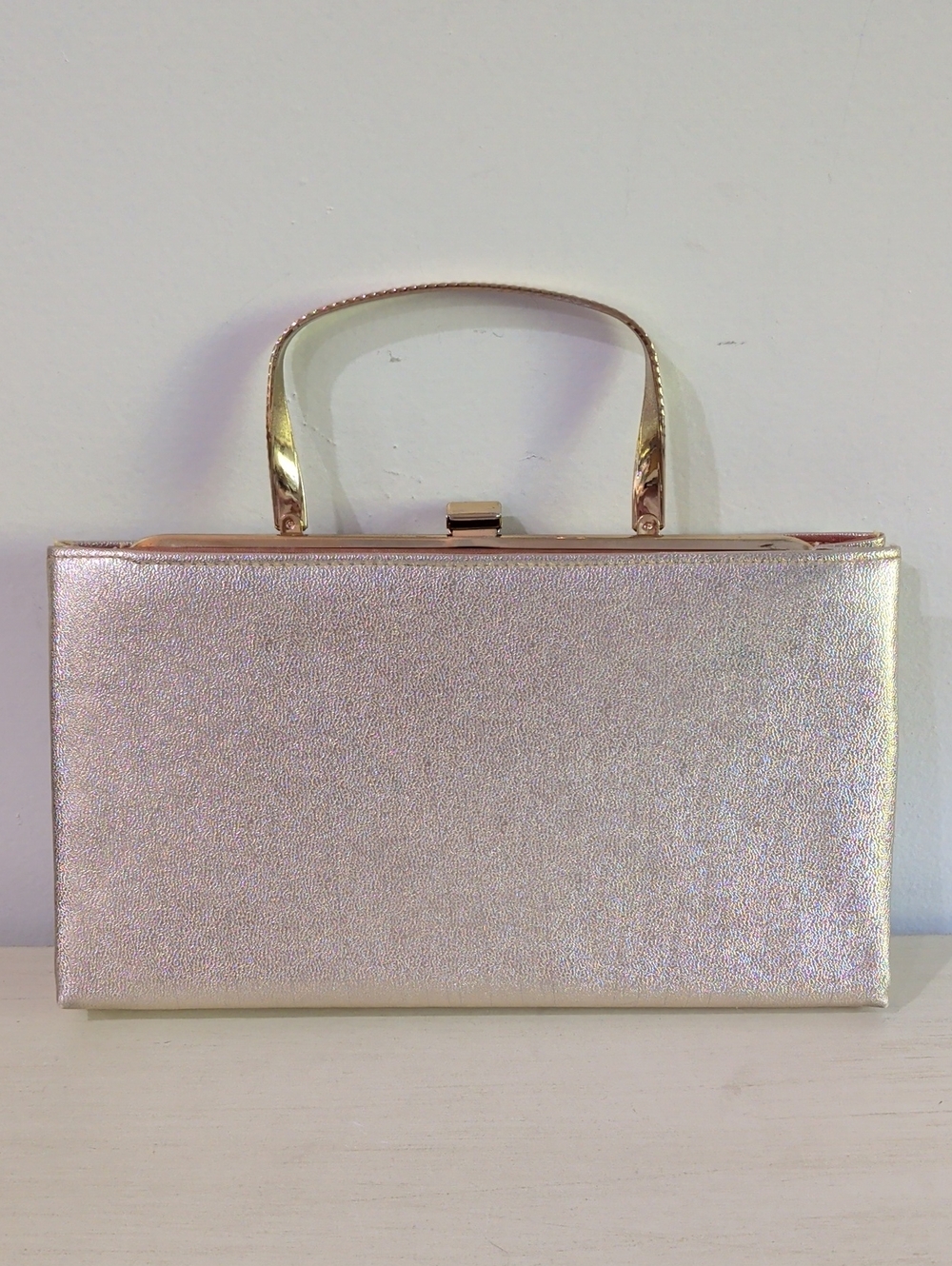 Elegant Vintage Gold Leather Top-Handle Evening Bag